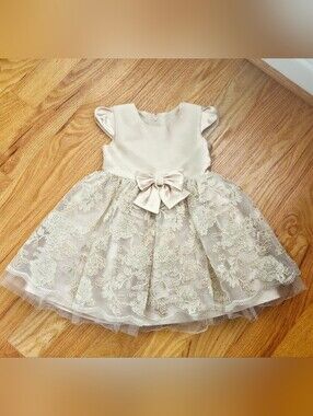 Bonnie Jean Champagne Lace Bow Flower Girl Dress